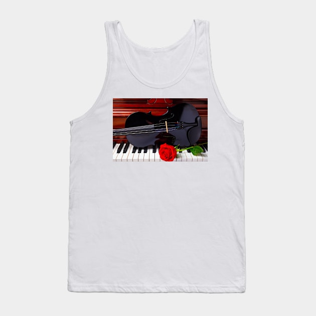 Red Rose And Black Violin Tank Top by photogarry